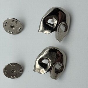 2 Vtg 1986 Phantom of the Opera Lapel Pin Mask Broadway Silver Tone Souvenir